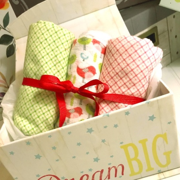 Handmade Other - Gingham Baby Girl Burp Cloths-3, Birds Burpcloths